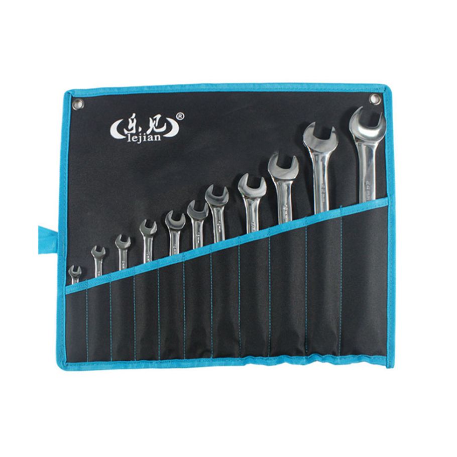 11pcs Combination Wrench Set with Roll-up Storage Pouch Chrome Vanadium Steel Polished Spanner Set Metric 6mm to 19mm