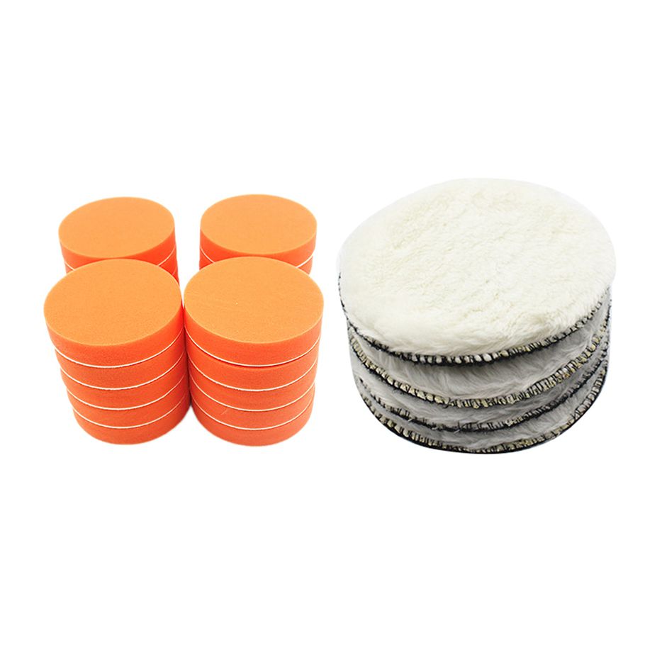 40Pcs 125Mm Polishing Pads Clean Waxing Auto Paint Maintenance Care - 20Pcs Sponge & 20Pcs Fiber , Waxing polishing pad - orange & White