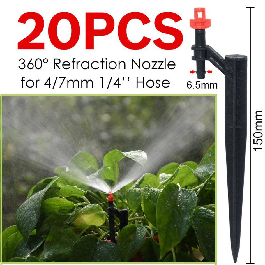 15PCS 90/180/360° Misting Nozzle 13cm Stake 1/4" Garden Irrigation Sprinkler Drip Irrigation Greenhouse Watering Flower