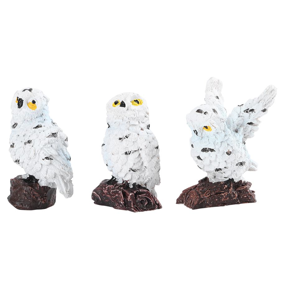 3Pcs Cute Mini Simulation Owl Decor Artificial Resin Ornament For Garden Potted