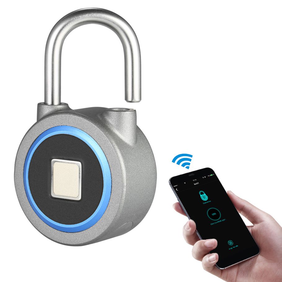 BT Fingerprint Smart Keyless Lock Waterproof APP / Fingerprint Unlock Anti-Theft Padlock Door Luggage Case Lock for Android iOS System--Black