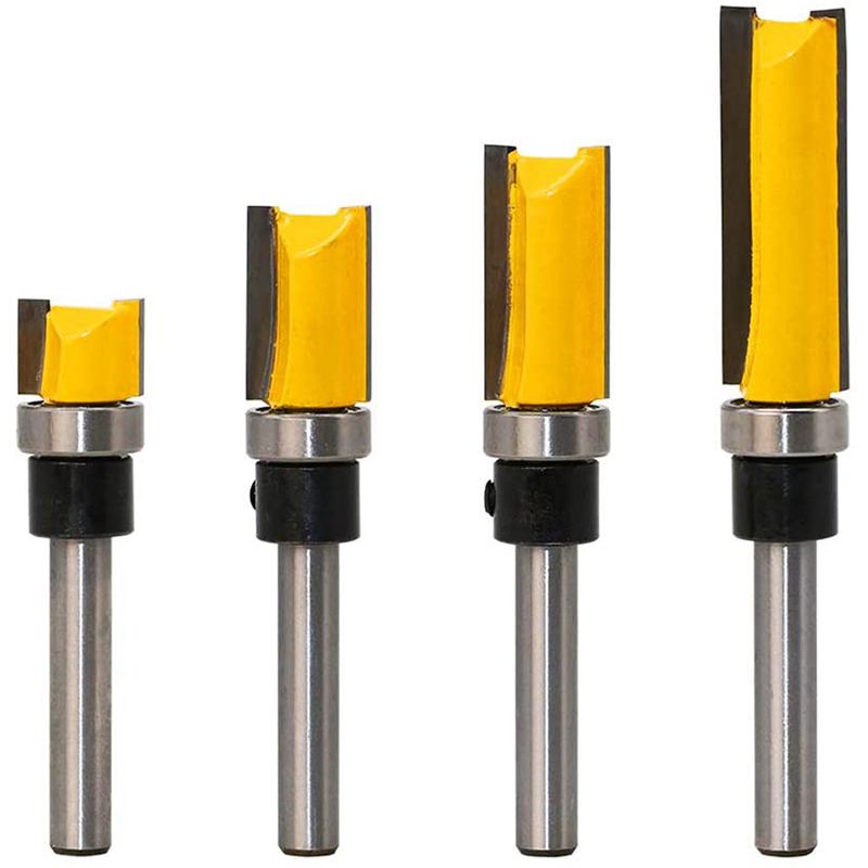 4Pcs Flush Trim Router Bits Top Bearing Router Bit 1/4 inch Shank Straight Pattern Template Router Bit Wood Milling Cutter Tool