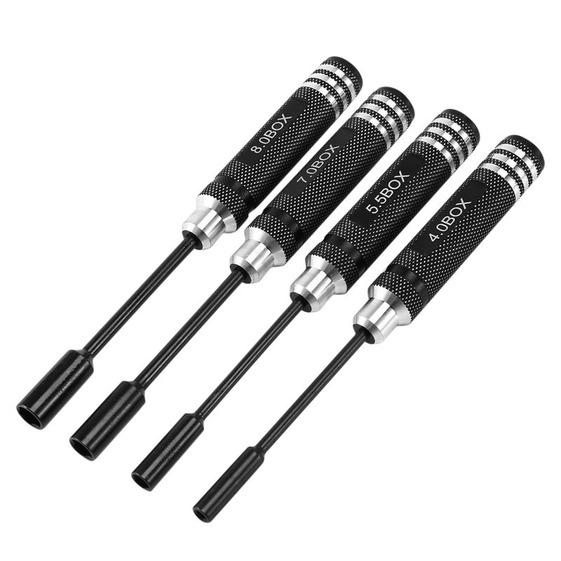 4Pcs Hex Nut Drivers Screw Driver Tools Kit Set for RC Helicopter RC Boat Rc Cars, Metal 4.0/5.5/7.0/8.0mm Screwdrivers