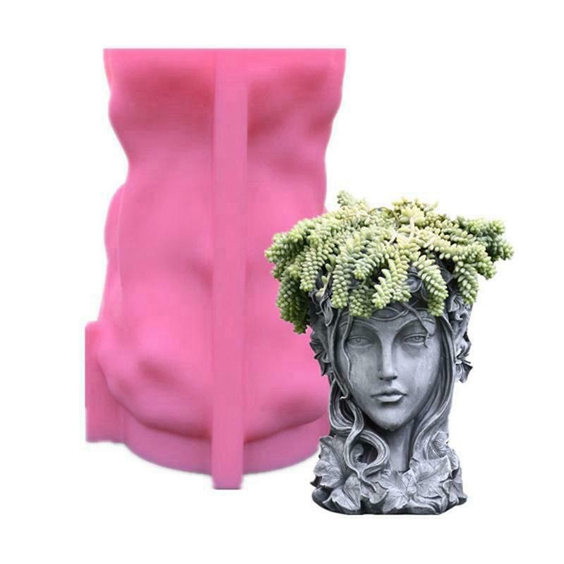 Girl Head Shaped Flower Pot UV Epoxy Mold Candle Holder Mould DIY