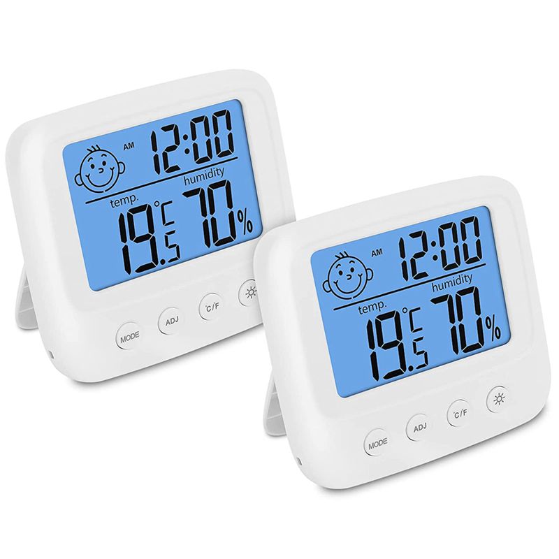 Humidity Meter Room Thermometer with Comfort Display for Wall Mounting or Standing, Set of 2 LED Digital Thermometer