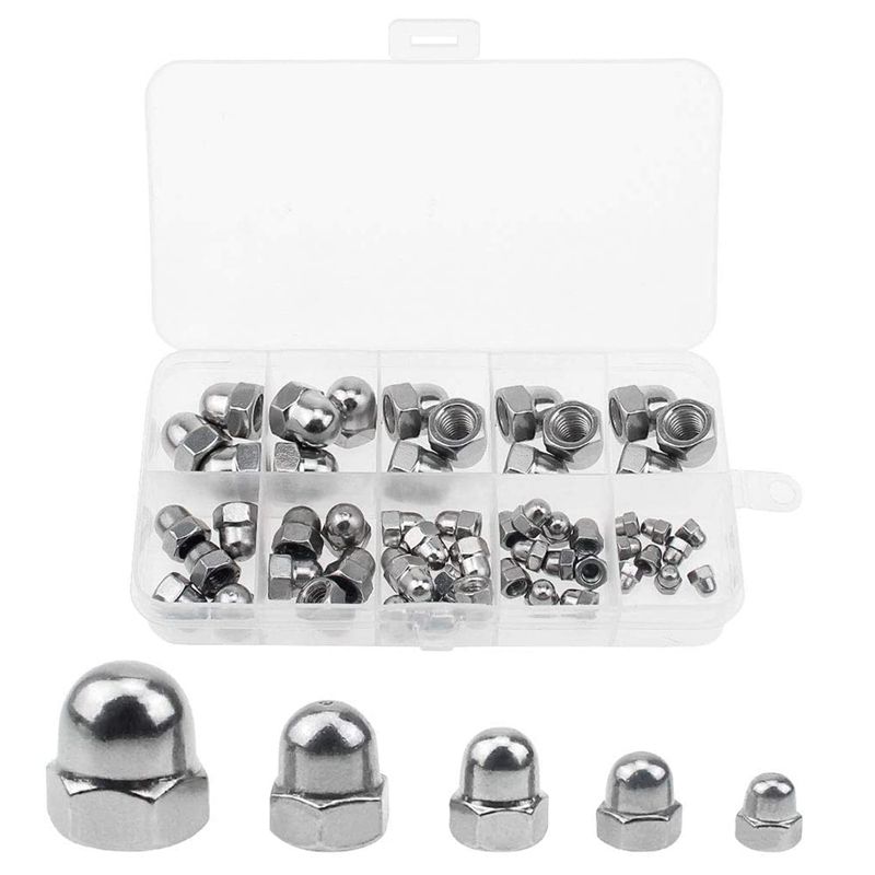 95Pcs Dome Hex Cap Nut Bolt M3/M4/M5/M6/M8 Stainless Steel Nuts Lock Nuts Round Fastening Nut Hexagon Domed Cap Nut