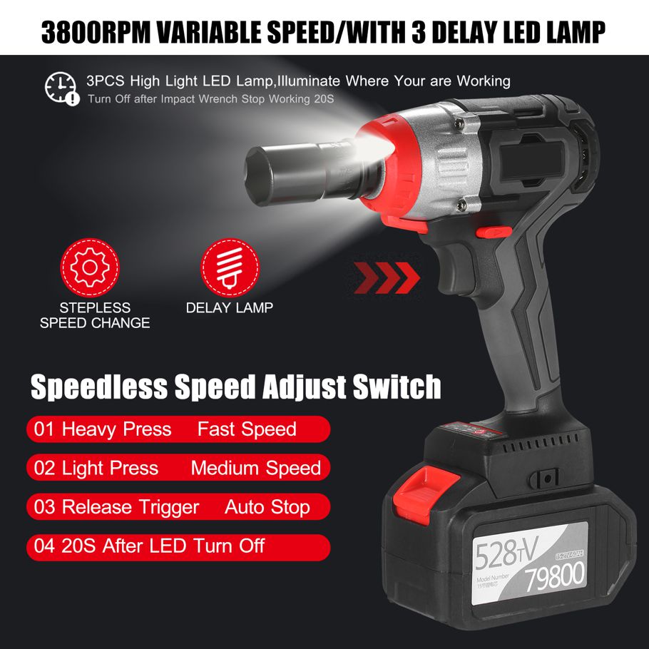 Cordless Impact Wrench 980Nm Torque Brushless Motor 1/2 and 1/4 Inch Quick Chuck 2x6.0A with Fast Charger Variable Speed Multifunction Impact Kit with Key Type Drill Chuck and 17 Accessories