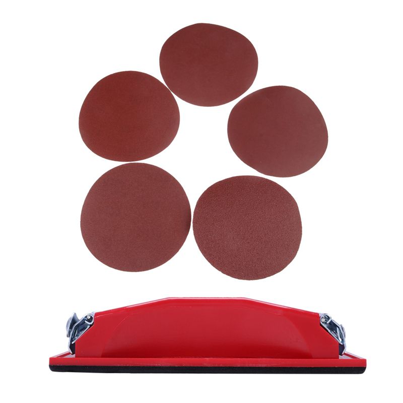 1x Rectangle Paper Grit Sandpaper Holder Hand Sander Red Black & 30PCS 5 Inch 125mm Round Sandpaper Disk Sand Sheets Grit 320/400/600/800/1000/1500 Hook & Loop Sanding Disc