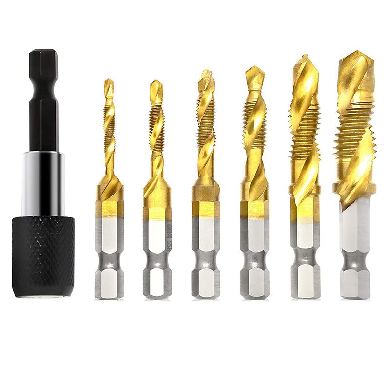 7Pcs Combination Drill and Tap Bit 3-In-1 Coated Screw Tapping Bit Tool for Drilling Metric Thread HSS M3-M10