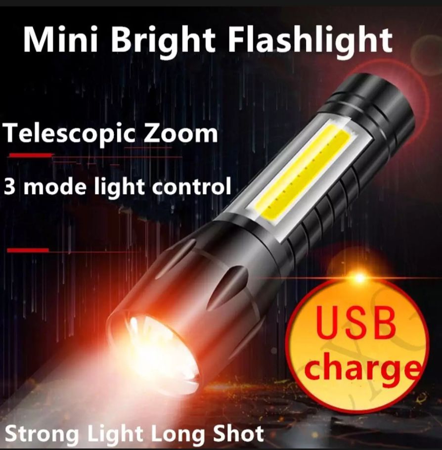 Rechargeable/Portable/Stylish Mini Telescopic Zoom Flash Light Xpe+Cob - Charger Light