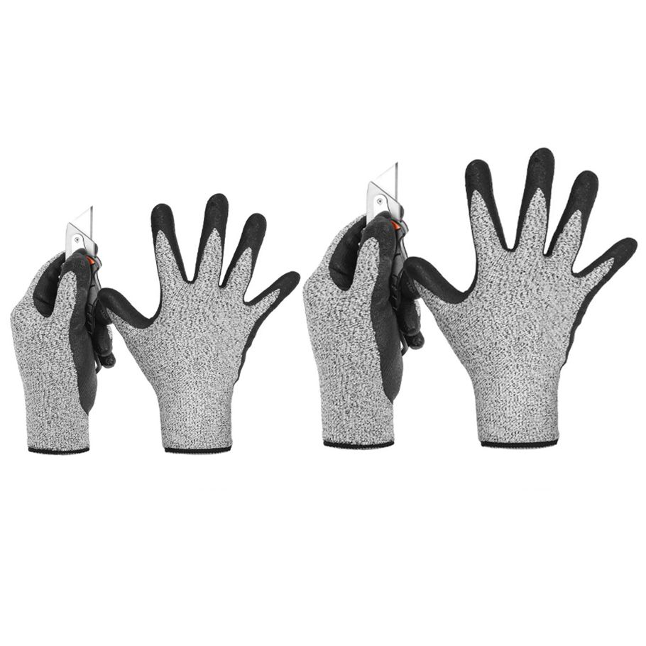 2pair Level 5 Cut Resistant Gloves 3D Comfort Stretch Fit, Durable Power Grip Foam Nitrile, Pass Fda Food Contact, Smart Touch, Thin Machine Washable, Grey 1 Pair(L&Xl)