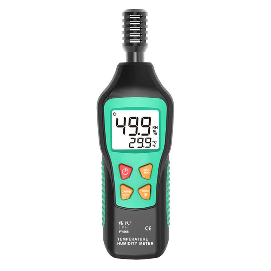 FUYI Digital Temperature and Humidity Meter LCD Thermo-Hygrometer Mini Ther-mo-meter Hygrometer Psychrometer Wet Bulb Dew Point Temperature Detector with Max/Min/Data Hold Mode