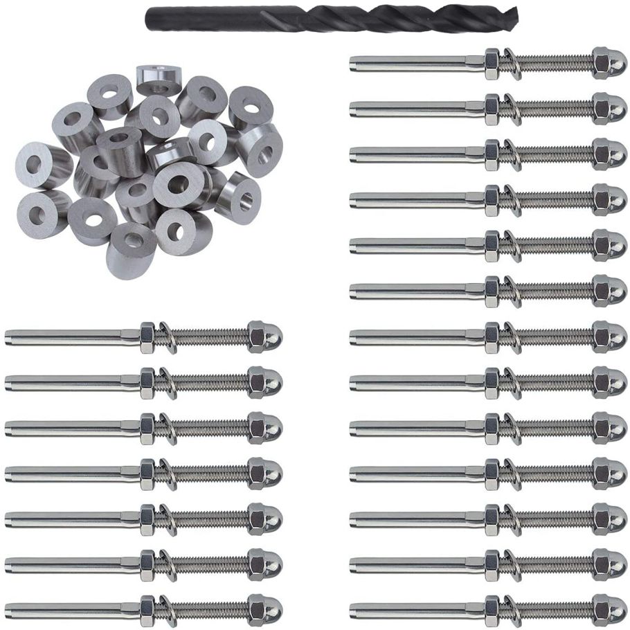20 Pairs 1/8 inch Cable Railing Kits 30 Degree Beveled Washer Threaded Stud Tension End Fitting Terminal for Decking