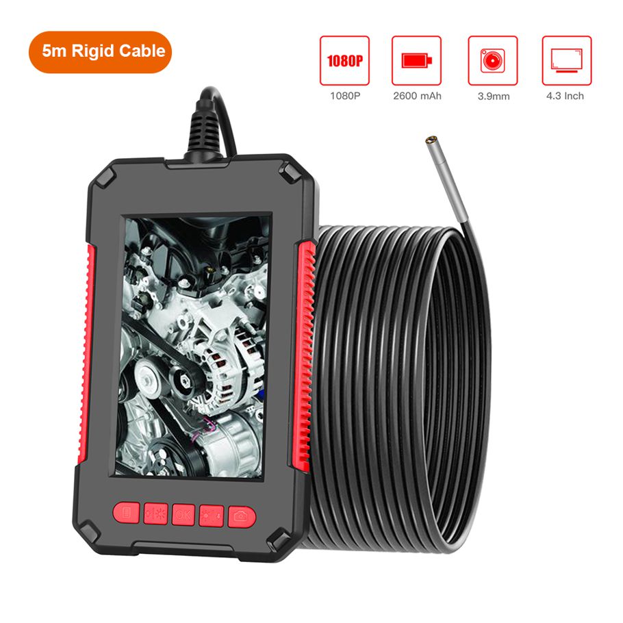 P40 Portable Handheld Industrial Endoscope Borescope Inspection Camera IP67 Waterproof 3.9mm Lens Built-in 6pcs Adjustable LEDs with 4.3 Inch High-definition 1080P Display Screen