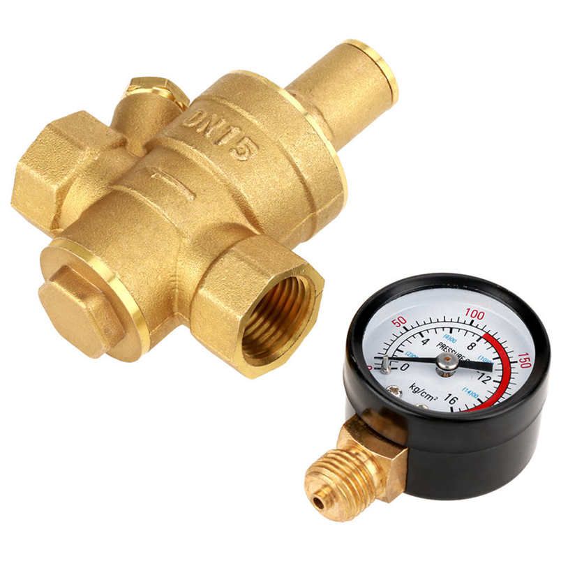 DN15 NPT 1/2'' Adjustable Brass Water Pressure Regulator Reducer W/Gauge Meter.