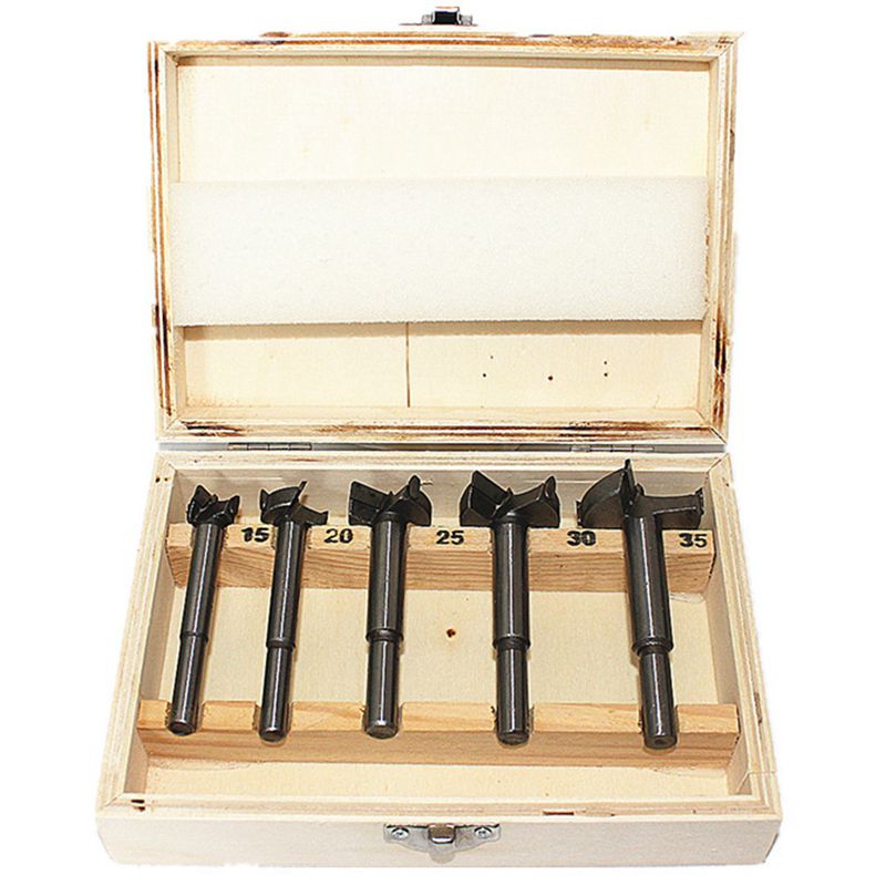 Woodworking Hole Opener Set Primary Color 5PCS Wooden Box Packed Alloy Blade Woodworking Hinge Hole Opener Bit