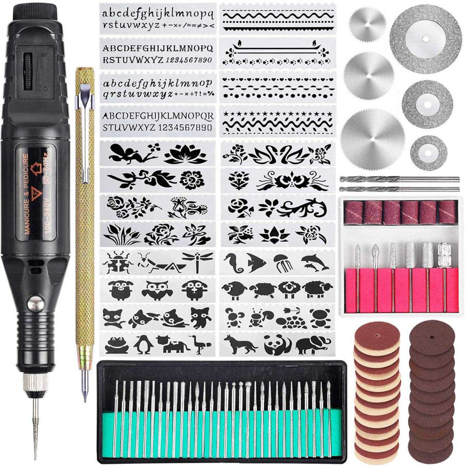 rotary tool , 108 Pcs Electric Engraving Tool Kit, Multi-Functional Corded Mini Engraver Etching Pen DIY Rotary Tool Set(EU Plug)