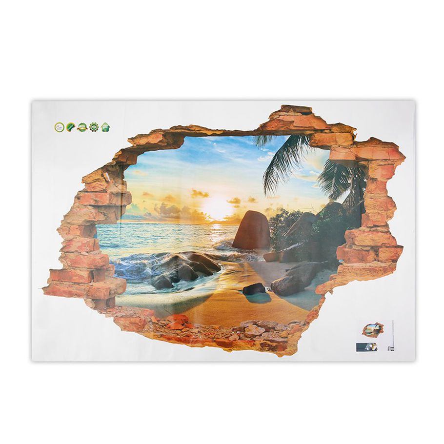 3D Beach Sunshine Scene Wall Stickers Decals for Home Bedroom Decoration