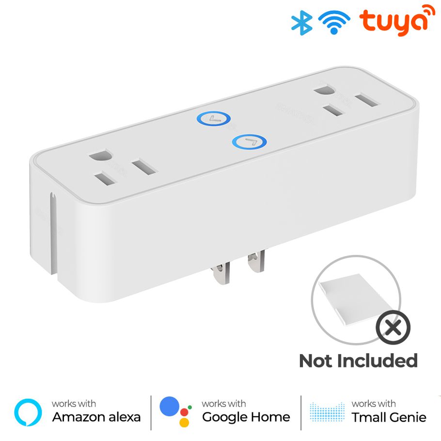SMATRUL - Tuya Smart Socket - 10A Us Plug Outlet - with Extender Built-in Shelf Wall Adapter - Wireless Remote Voice Control Timer - for Google Home Alexa