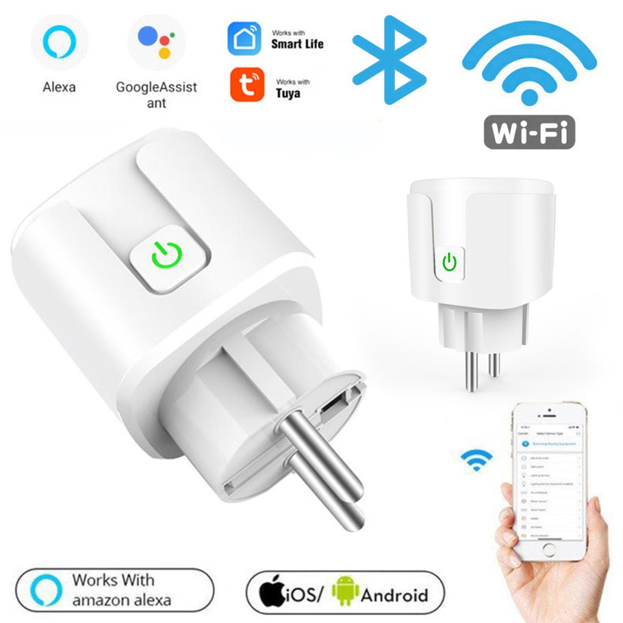 20A EU Plug WIFI Bluetooth Wireless Remote Smart Socket Voice Control Power Monitor Timing Plug Work With Alexa Google Home