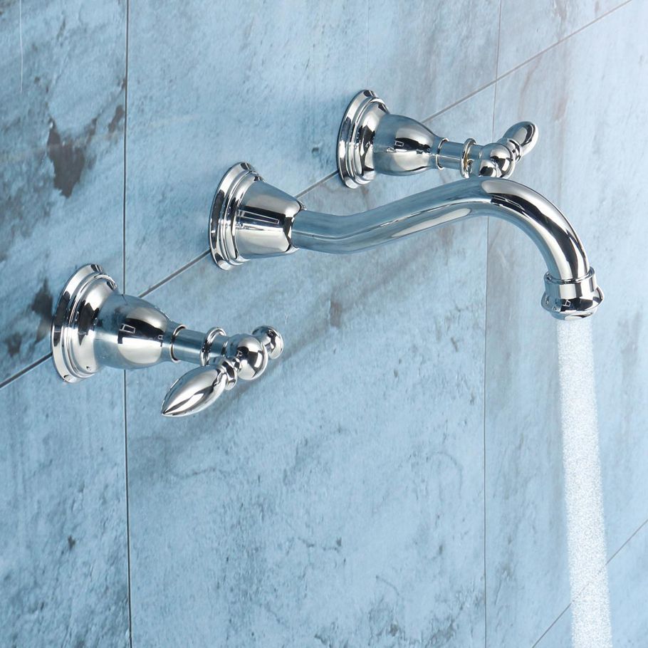 Wall Faucet DR brass construction ceramic cartridge zinc handle with two braided hoses stainless steel