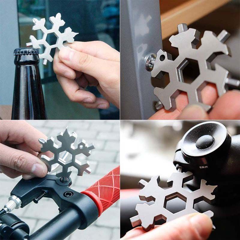 18-in-1 Snowflakes Multi-Tool Stainless Steel Keychain Multi-Tool Combination Bottle Opener Tool, 5 Pack