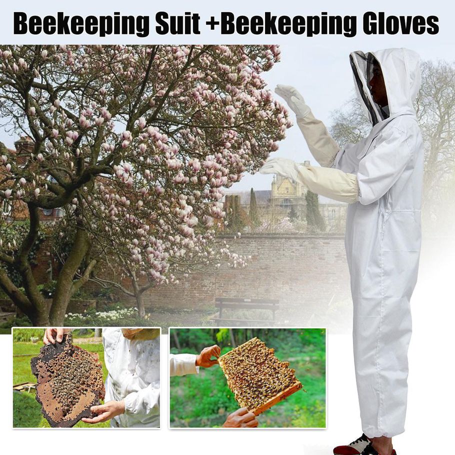 Full Body Beekeeping Bee Suit Heavy Duty with Leather Ventilated Keeping Gloves