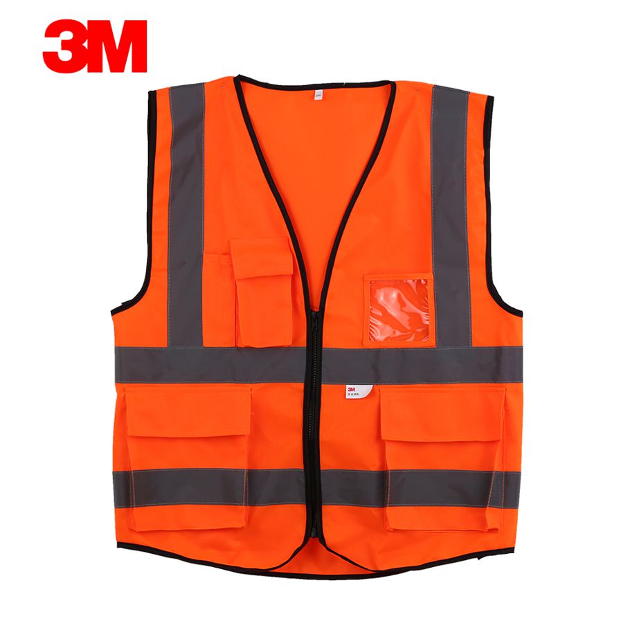 3M 10907 High Visibility Reflective Vest Security Working Clothes Safety Waistcoat with Pockets Zipper Design Motorcycle Cycling Warning Day Night Use