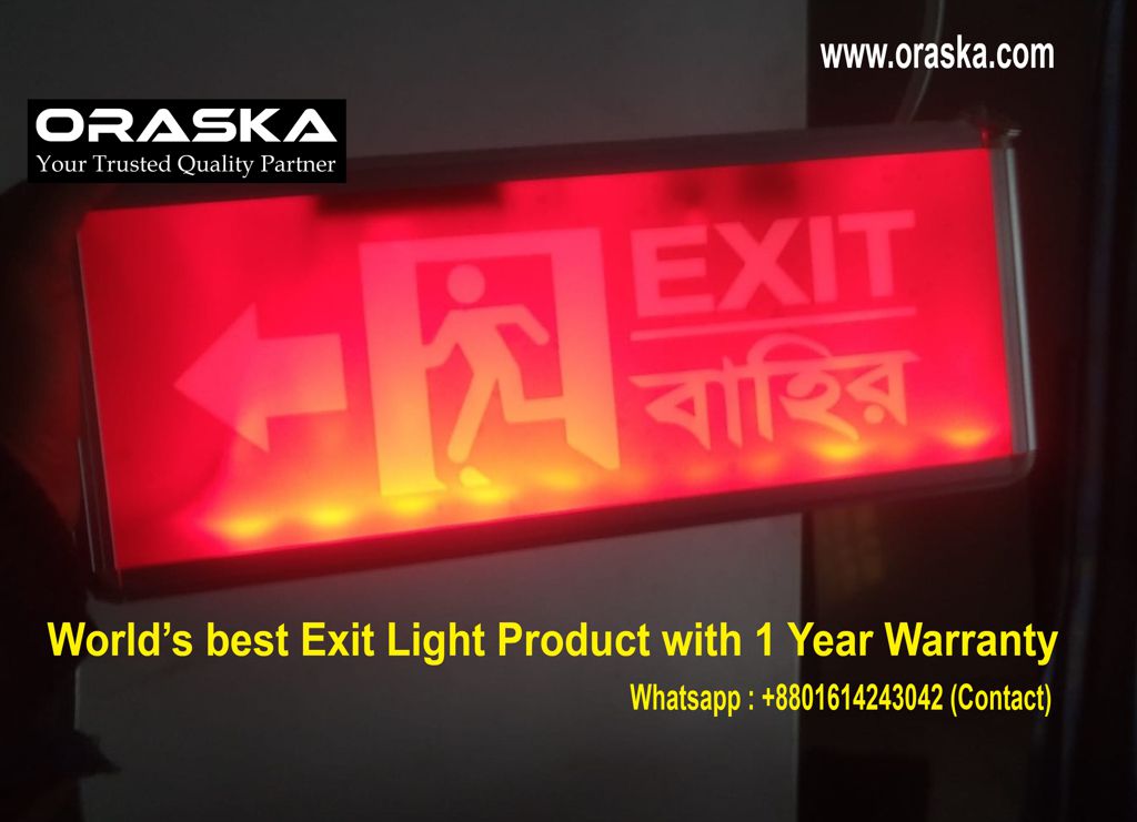 Red LED Exit Sign Light Oraska Exit Man Left Arrow Bangladesh Emergency Exit Sign Light Warranty Light