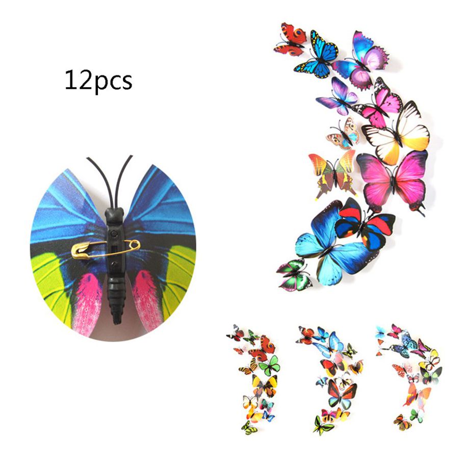 12pcs Imitation Butterflies Color 3d Stereo Wall Sticking Living Room Decor