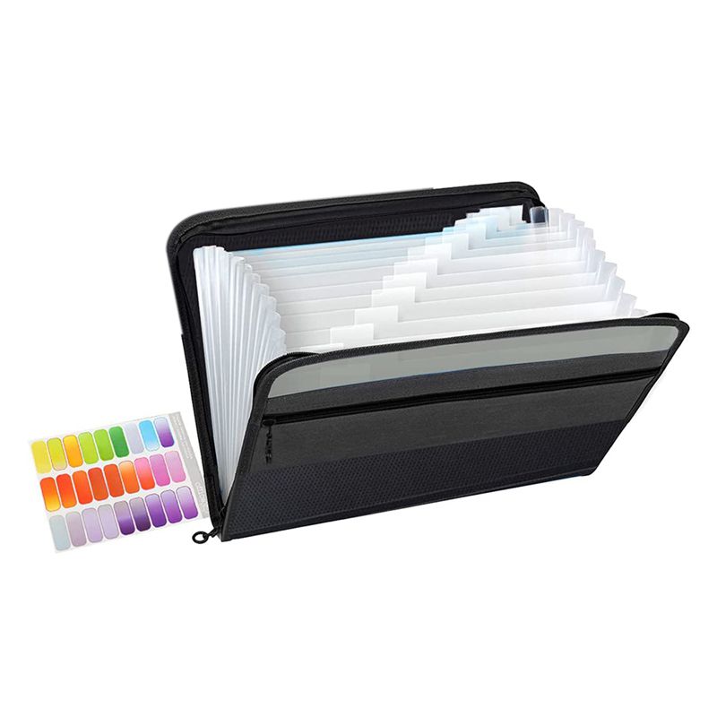 13 Pockets Expanding File Folder A4 Plastic Document Wallet Organizer for Personal Office Stationary Storage(Black)