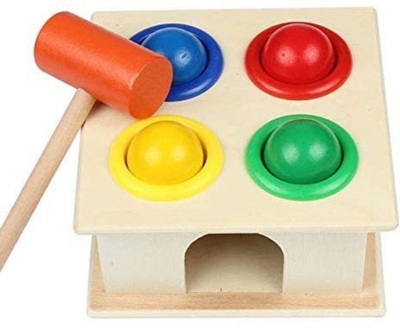 Crafts Export Wooden Hammer Knock The Ball Toy for Kids  (Multicolor)