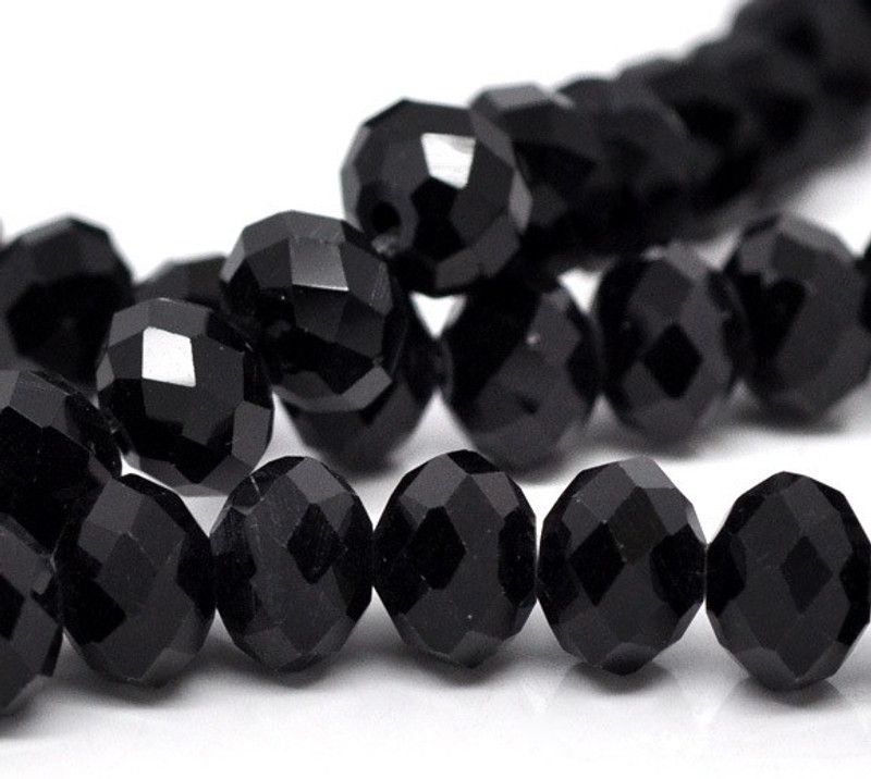 RITIKA CRAFT Black Glass Crystal Beads 6mm Roundel 150 pcs for Jewellery Making/Craftwork