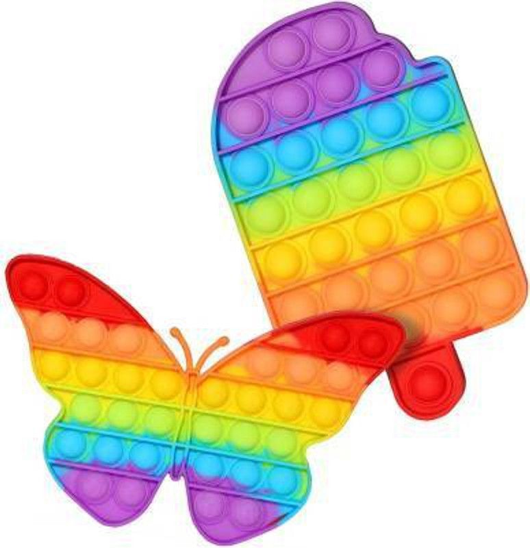 COELON Pack of 2 Pop It Fidget Toys, Push Pop Bubble Fidget Sensory Toy,Autism Silicone Stress Relief Toy,Great Fidget Toy Sensory Toys Gifts for Girls Boys Kids Adult (rainbow butterfly, Candy) (Multicolor)  (Multicolor)