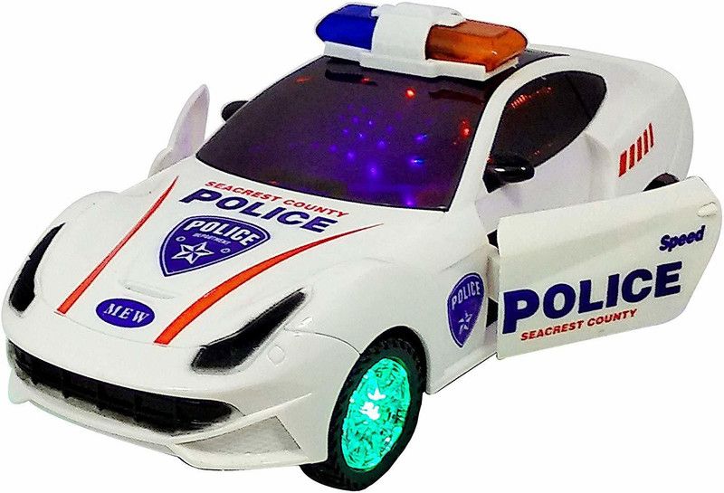 GoodsNet Battery Operated Car Bump & go 3D Lights Police car with Sound and Lights on Wheel for Kids  (White, Pack of: 1)