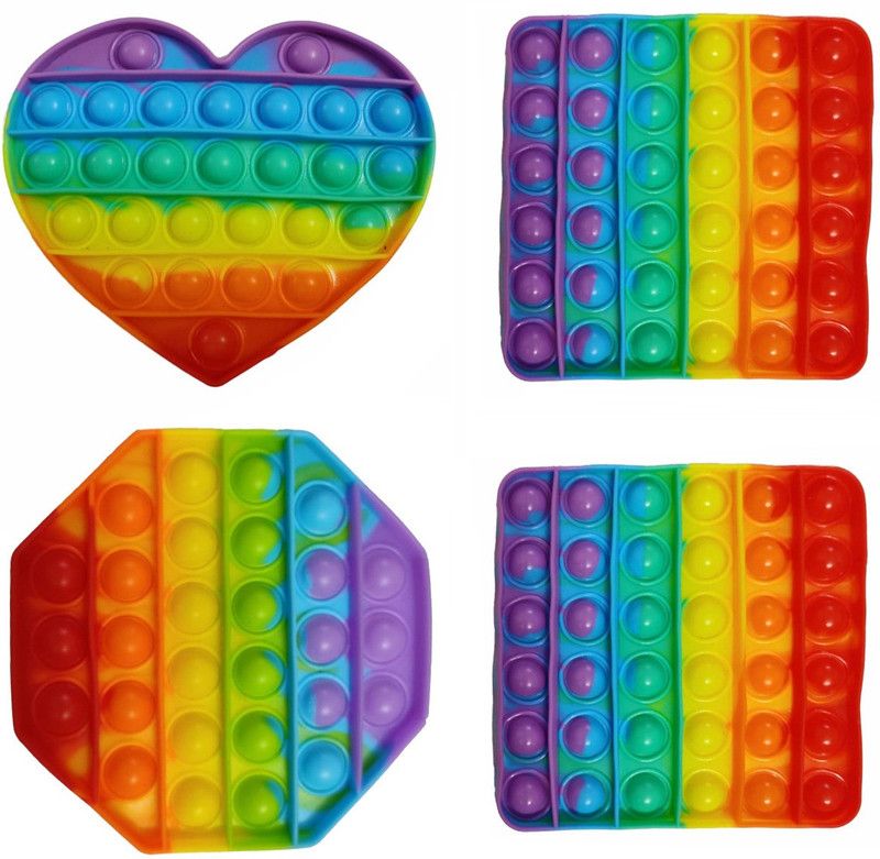 Benicia Pop It Fidget Toys, Big Push Pop Its Bubble Fidget Sensory Toy, Silicone Stress Relief Toys, Sensory Toys for Girls, Boys, Kids (Heart,Square-2pcs,Hexagon)  (Multicolor)