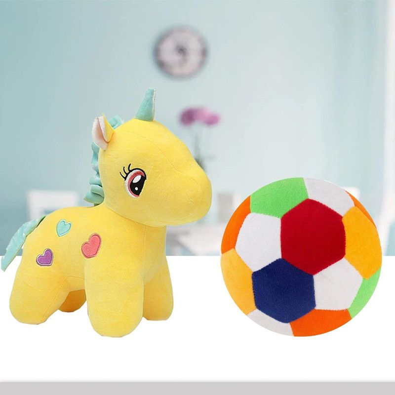 Toyingly Cute Yellow unicorn with multicolour ball soft stuffed toys - 40 cm  (Multicolor)