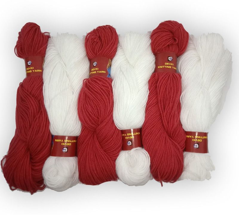 devki knitting yarn 100% ACRYLIC YARN. BRICK RED AND WHITE COLOR (400 gm )