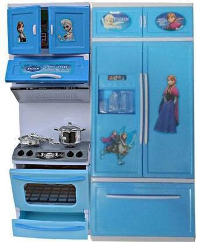 Tenmar Frozen Modern Kitchen Set Modular Kitchen Play Set with Cooking Toy Refrigerator & Full Kitchen Accessories for Kids Girls
