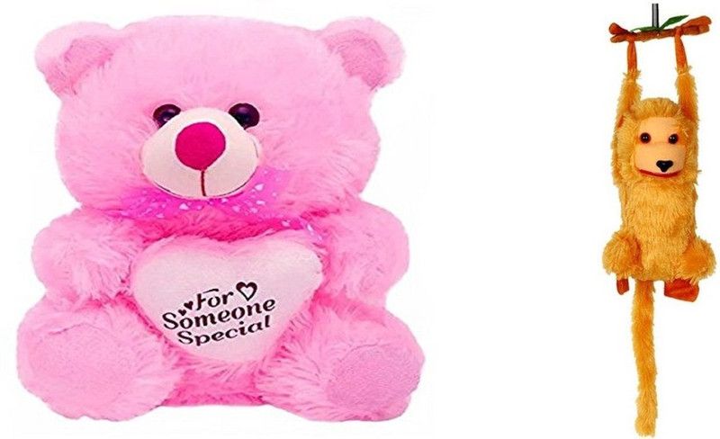 Agnolia Perfect Gift basket stuffed Soft Toy for kids/Birthday Gift/Boy/Girl combo of Pink Someone Special 30cm with Brown Monkey - 30 cm  (Multicolor)