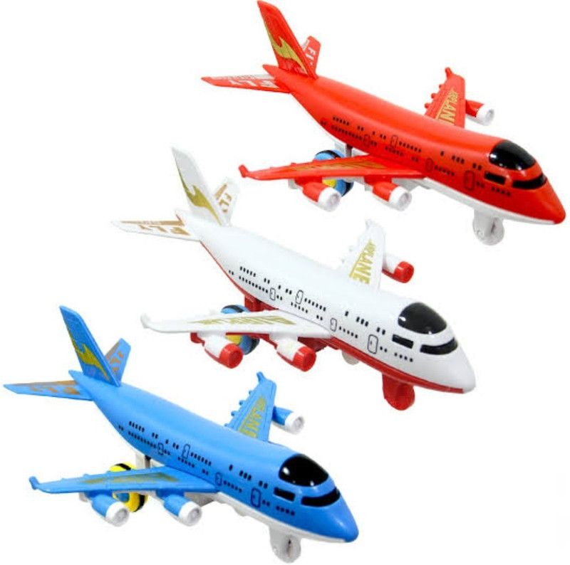 IndusBay Pack of 3, Inertia Friction Powered Light Sound Airbus Airplane toy for kids  (Multicolor, Pack of: 3)