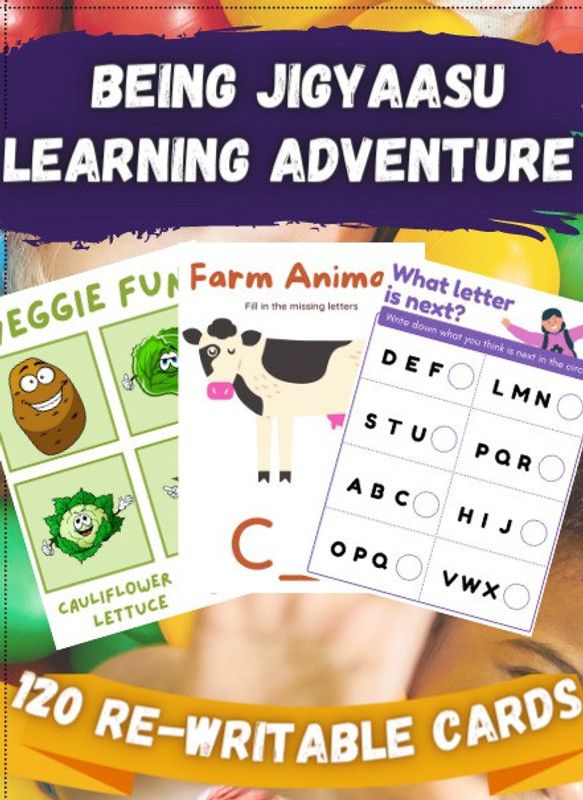 BeingJigyaasu BJS Learning Adventure for Kids- 120 re-writable Cards for Alphabets, Numbers, Coloring, fine Motor Skills (2 - 8 Year Old)  (Multicolor)