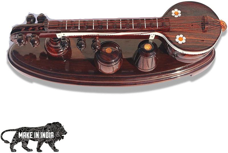 Gift Equals Love ROSE WOODEN HANDCRAFTED VEENA 10 INCHES  (Brown)
