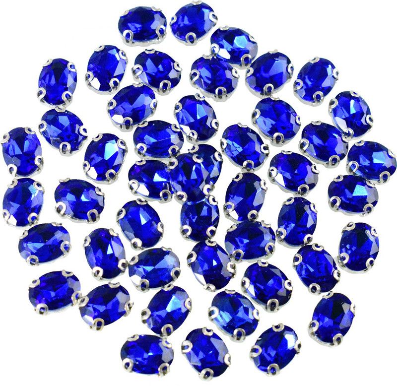 Embroiderymaterial Navy Blue Sew on Glass Crystal Stone with D Catcher for Embroidery & Jewellery Making (48 Pieces)