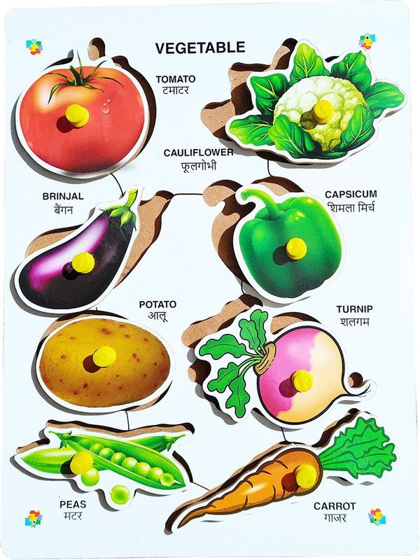 Techfab Wooden Vegetables with Picture Educational Board for Kids 8 Vegetables Knob, Early Educational Learning Wooden Puzzle Board for Kids, Children Boys & Girls  (8 Pieces)