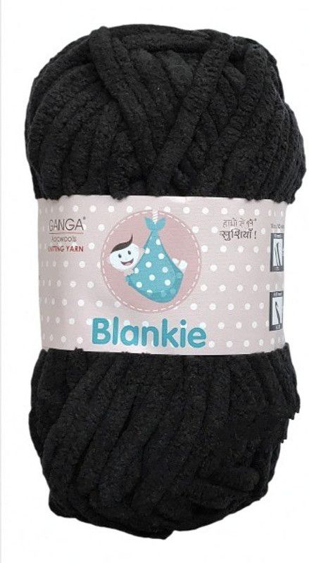JEFFY Ganga Blankie Chenille Yarn Supersoft Knitting Wool Ball, (1 Ball/100 Gram Each) (300 Grams). Suitable for Craft, Babywear, Baby Blankets,Thick mota Thread Shade no -BLK024