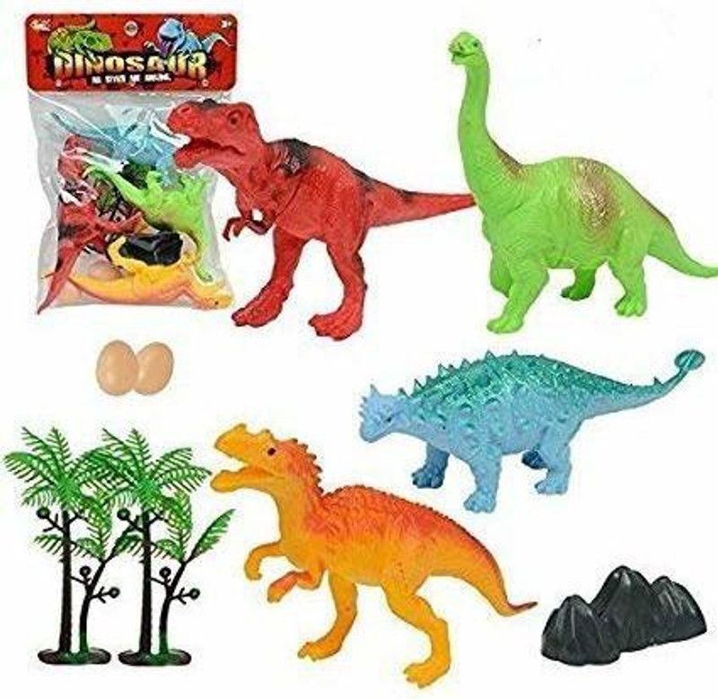 TOYICO! Cartoon Animal, Realistic Dinosaur Figures Toy Set for Kids,with Tree and Eggs for for Boys, Educational Toy Learning Toy - Assorted Size (Pack of 4 Dinosaur Animals) (Multicolor)  (Multicolor)