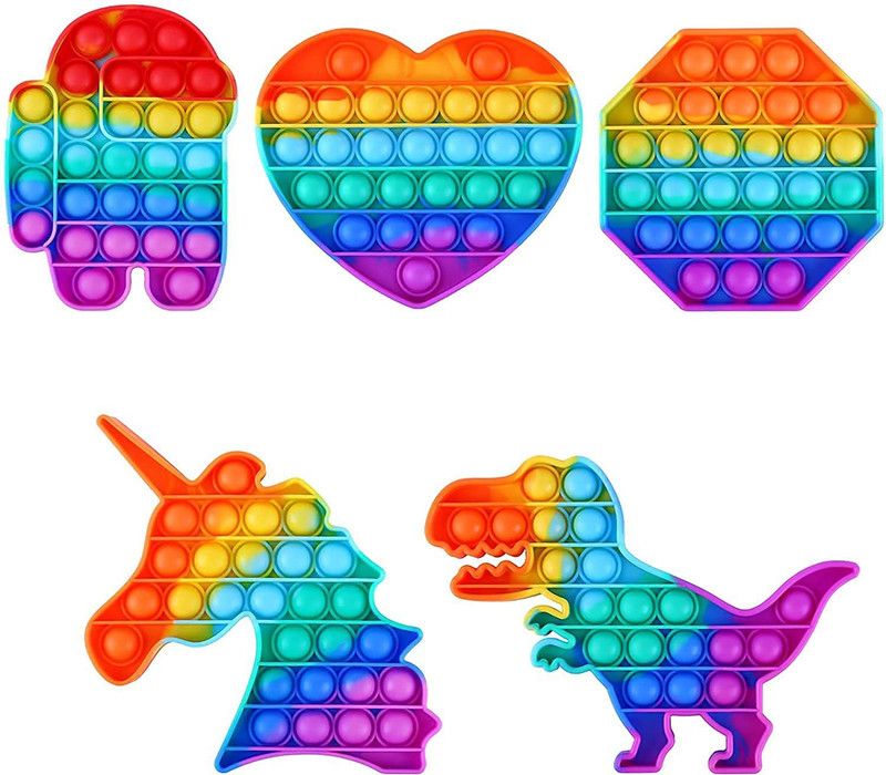 Hasper Tex Pop up It Push on Buble Fidget Sensory Toy Set, Push on Pop Silicone Game Toy Anxiety Stress Reliever Autism Learning Materials for Kids Teens Adults (Rainbow 5 PACK)  (Multicolor)