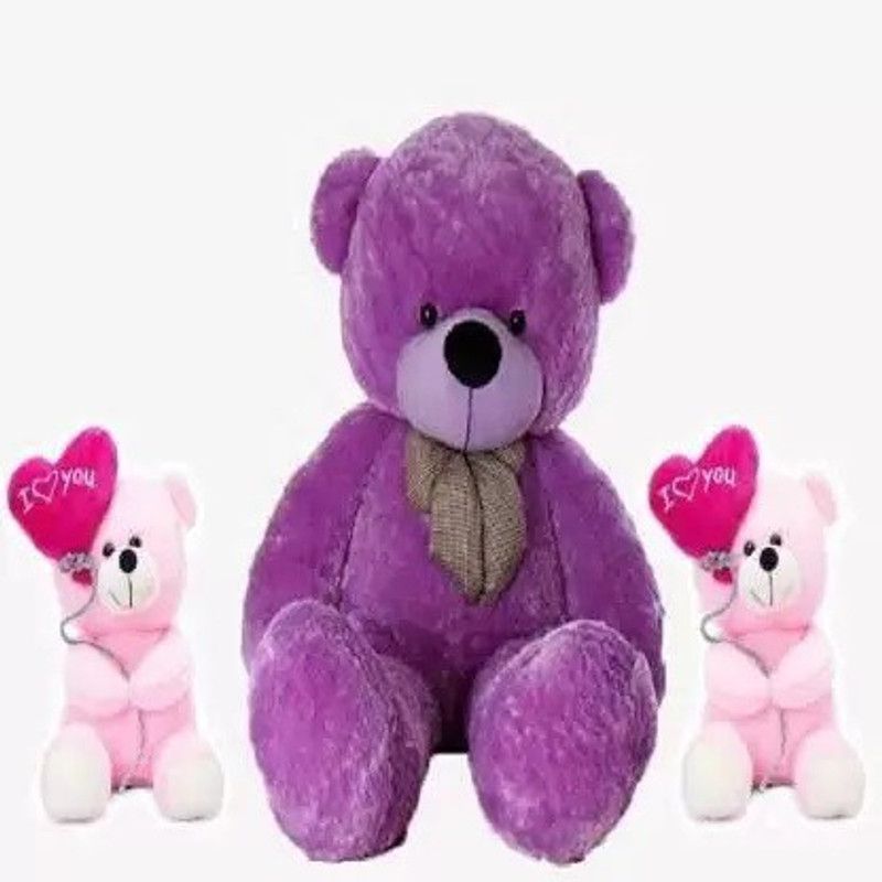 Dteddy 6 FEET PURPLE TEDDY BEAR WITH TWO CUTE PINK I LOVE YOU TEDDIES COMBO - 159.2 cm  (Purple, Pink)