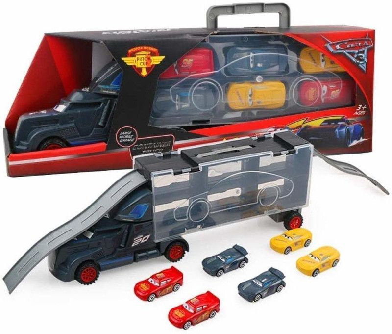 ARTEN Big Loading Friction Powered Container Truck with 6 Metal Car Carries Truck Trolley Toy for Kids  (Multicolor)